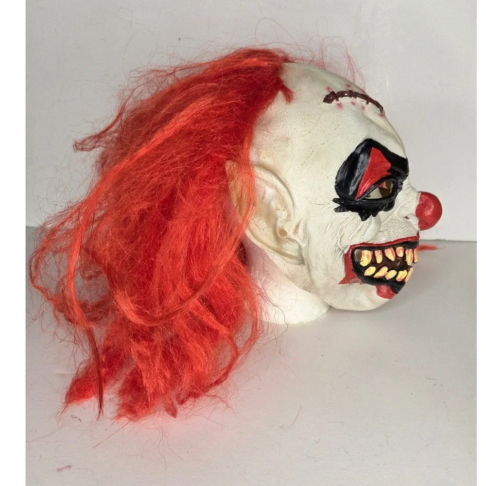 Spirit Halloween Evil Scary Clown Mask Red Hair Stitched Teeth Latex Horror